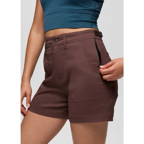 Prana Stretch Zion Cargo Short Women's 0 Mocha 5" Standard Fit High Rise Stretch - Picture 3 of 13